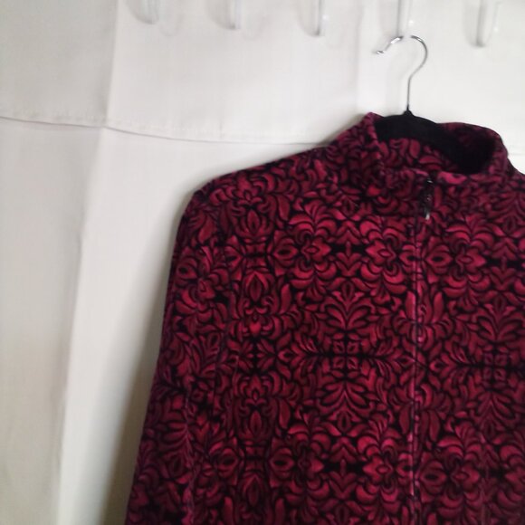 Kim Rogers Jacket Women S Full Zip Velvet Pattern Pink Black - Picture 5 of 16